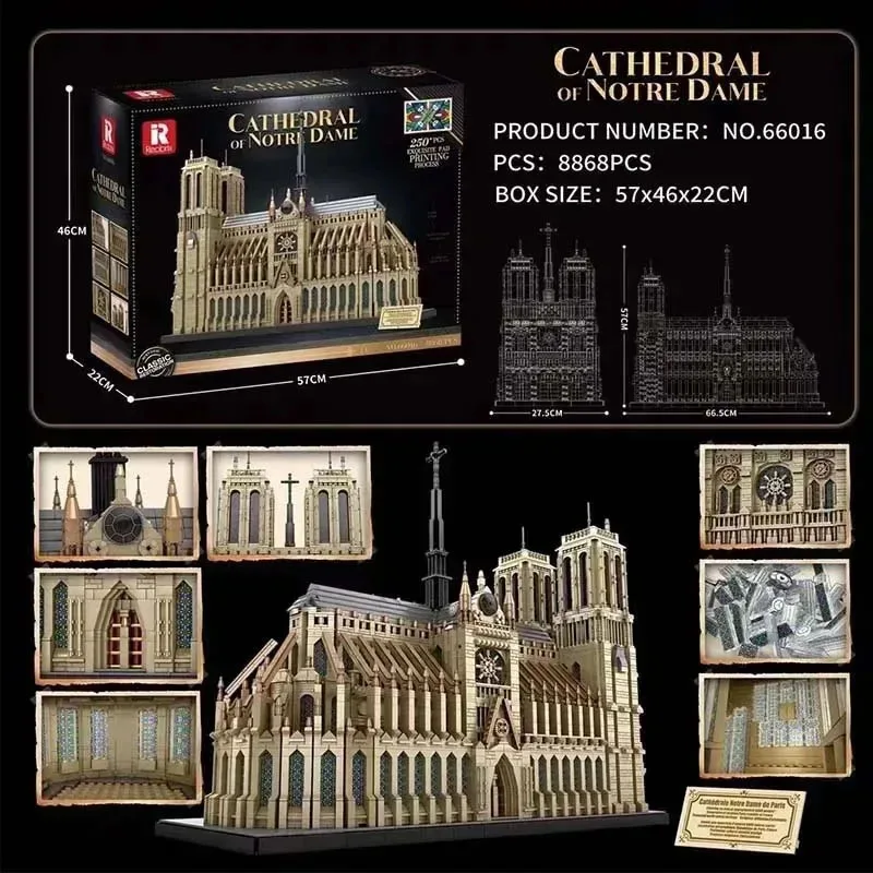 8868 PCS Large Cathedral of Notre Dame Toys Education Birthday Christmas Blocks Bricks  Building Gift