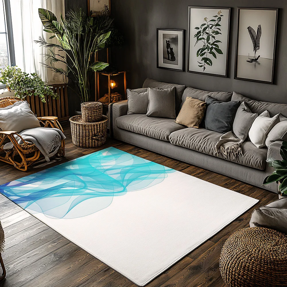 

Tuniu Abstract Blue Wave Rug NonSlip Home Floor Carpet Mat for Living Room Bedroom Kitchen Decorative