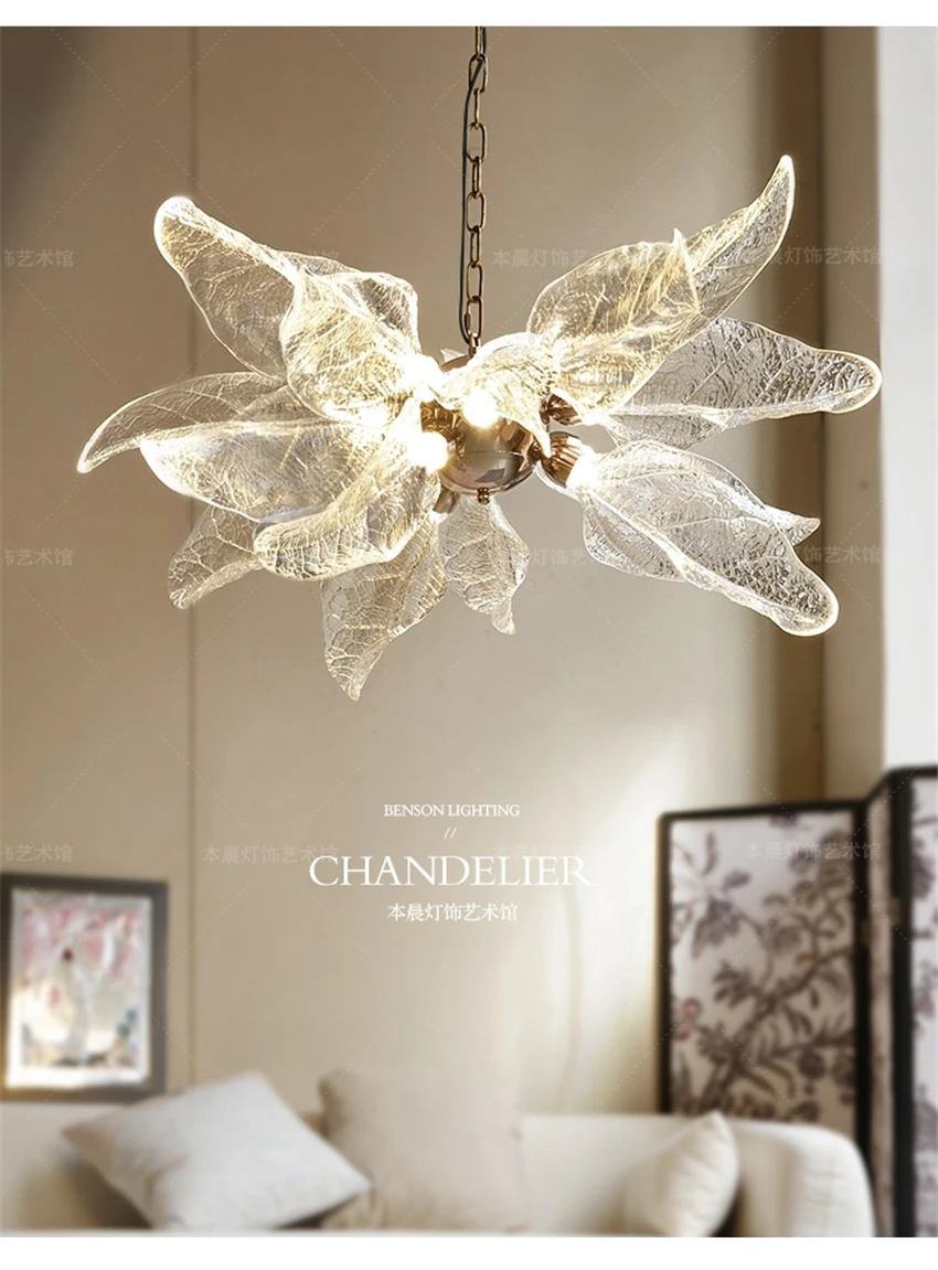 Nordic Luxury Crystal Petal Shape Pendant Lights Living Room Villa Hotel Art Deco Restaurant Lobby Modern Bedroom Pendant Lamps