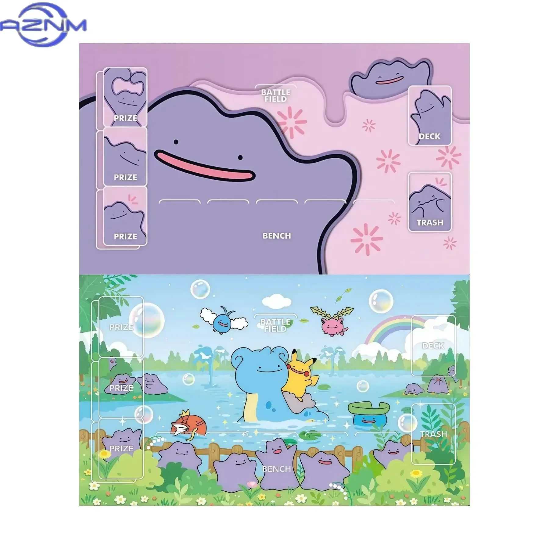 Anime Pokemon Ditto & Pikachu Lake Scene TCG Playmat, Pokemon Card Game Table Mat