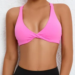 Sexy diepe V sportbeha dames strappy backless hoge ondersteuning impact yoga ondergoed hardlopen fitness workout gym top gewatteerde bralette