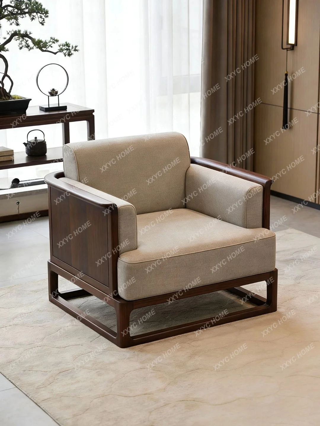

Sofa chair Minimalist leisure chair Living room solid wood fabric single seat