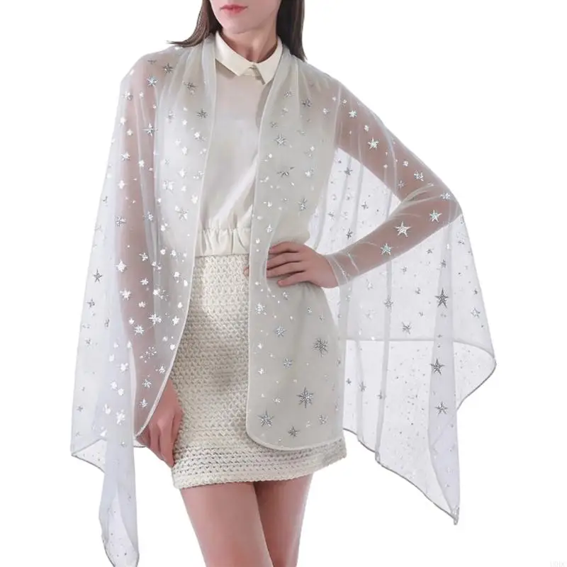 Translucent Star Mesh Scarf Layering Coverup for Dress Pairing and Styling Y166