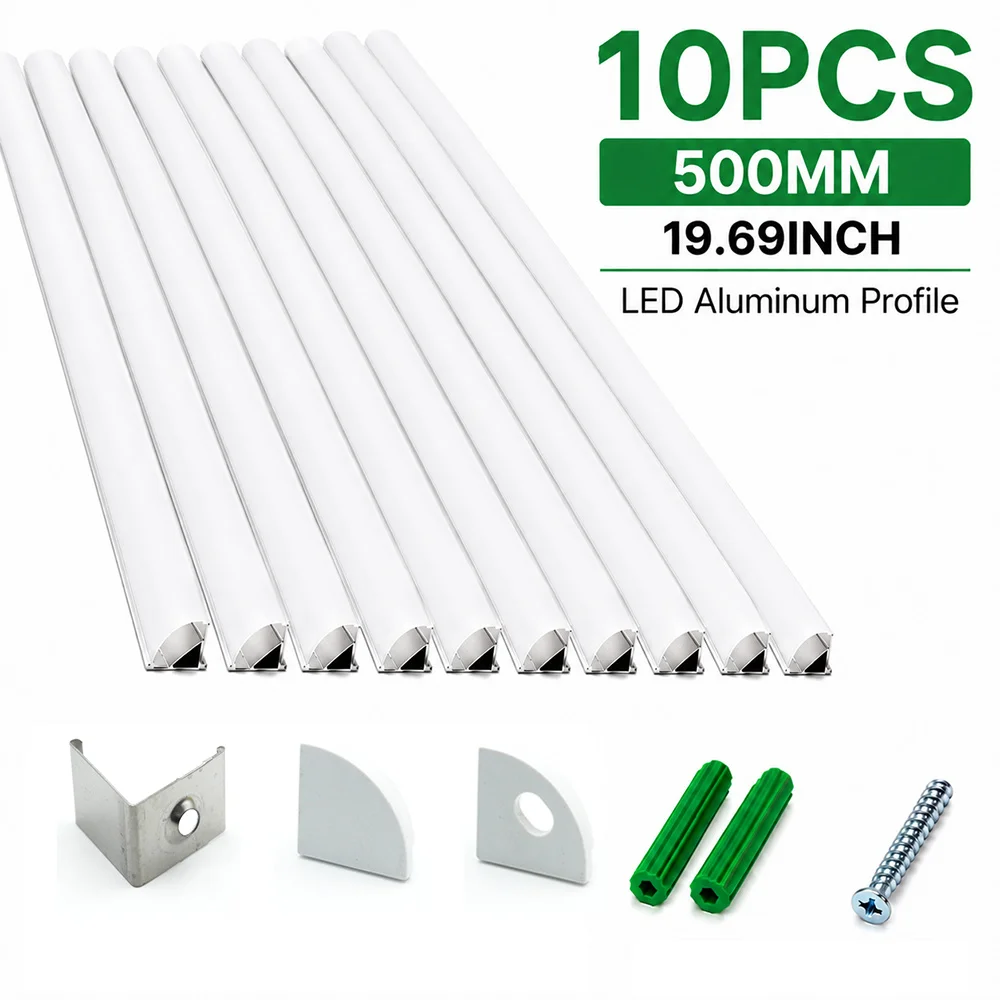 LED Aluminum profile 0.5m 10pcs U shape Corner for 5050 2835 LED Strip Bar Lamp channel Holder White/Black Cover