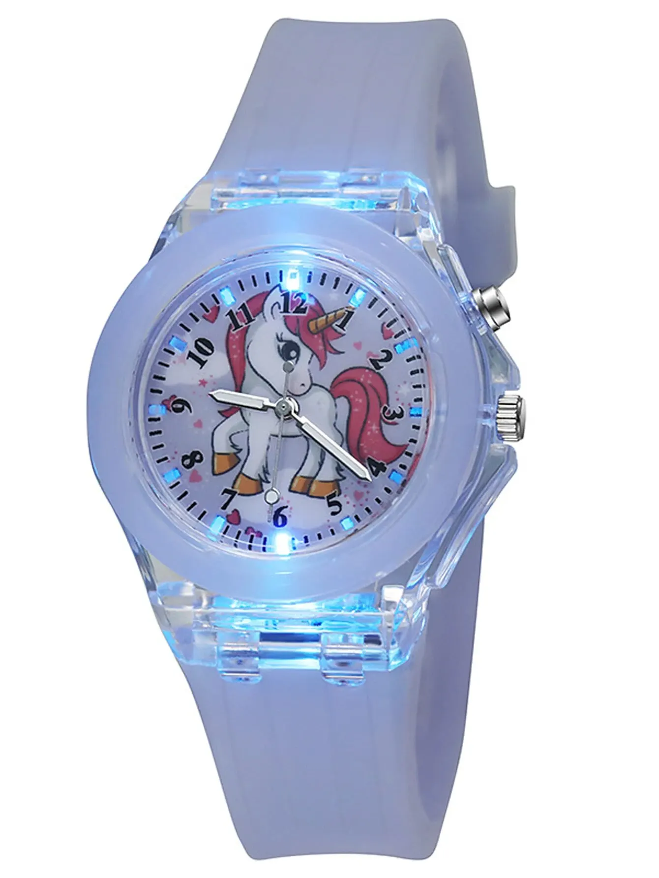 5Pcs Ladies Little Fresh Jelly Unicorn Middle And High School Designer Silica Gel Band Quartz Watch Purple Unicorn Jewelry Set