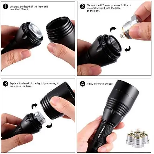 Long Range Zoomable Hunting Flashlight Kit with Green Red White IR LED Modules for Predator Night Hunting