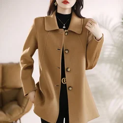 Autumn And Winter Solid Color Single-breasted Woolen Coat Women's Doll Collar High-end Fashion New Temperament Loose Woolen Coat