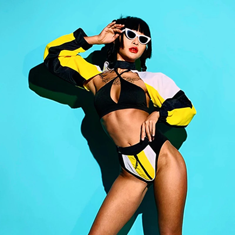 New Sexy Bikini Jazz Dance Costume Adult Hip Hop Clothes Kpop Outfit Nightclub Bar Gogo Dance Clothing Drag Queen Clothes Set