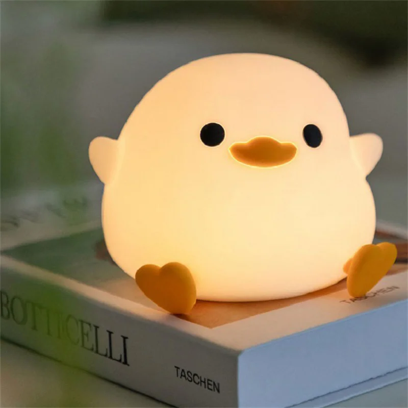 Cute Duck Night Lamp Cartoon Silicone Usb ricaricabile Sleeping Light Touch Sensor Timing camera da letto Mood Light Kid Gift bambini