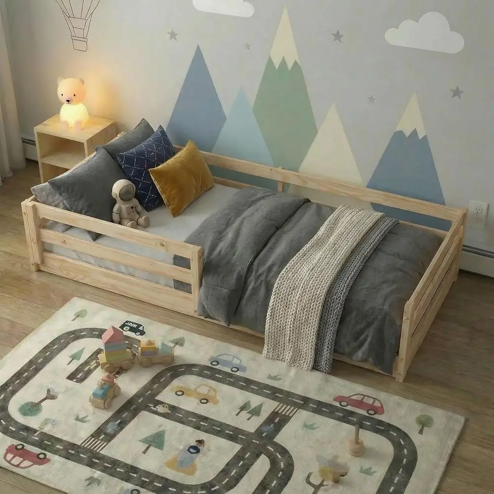 rom the Tree urniture Twin Size loor ed e, Solid Wood Montori ed or Toddlers & Kids, Low Platorm ed with Slats, Adult Weight aci