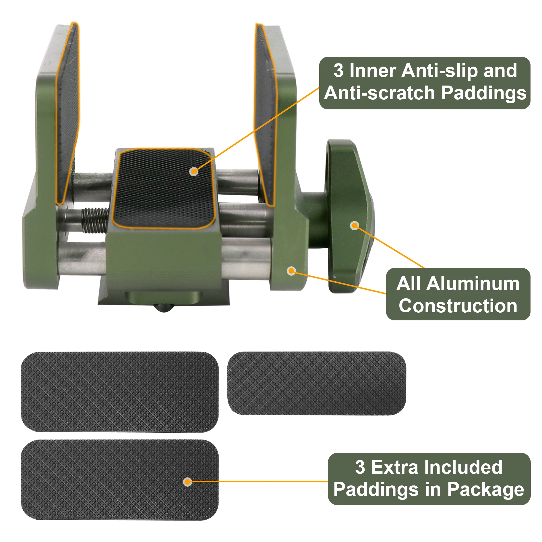 軽量ミリタリーサドルクランプ、ポータブルシューティングレスト、ナローアルミニウム三脚ヘッド、クロスボウ、エアガン、シャotgun、グリーン用の3パッド
