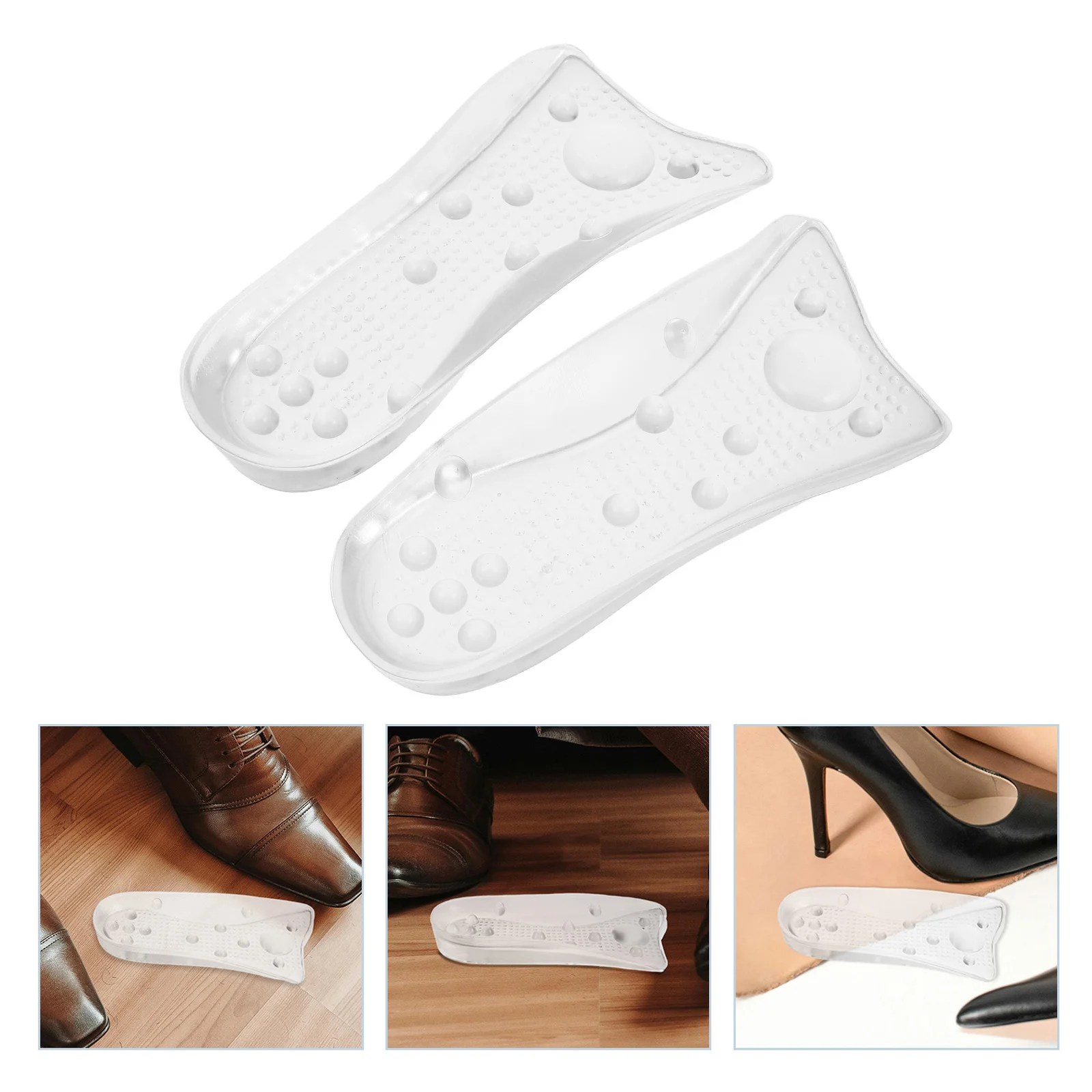 

2Pairs Half Size Transparent Silicone Gel Heel Pads Arch Support Shock Absorbing Cushion Anti-Slip Running Shoe Inserts Reusable