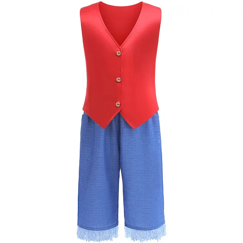 Цельный костюм для косплея, аниме Луффи, король пирата, комплект из двух предметов, игрушка для ролевых игр, детский сценический костюм для ролевых игр, ткань