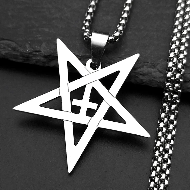 Gothic Witchcraft Inverted Pentacle Cross Pendant Necklace for Women Men Stainless Steel Pentagram Occult Amulet Satanic Jewelry
