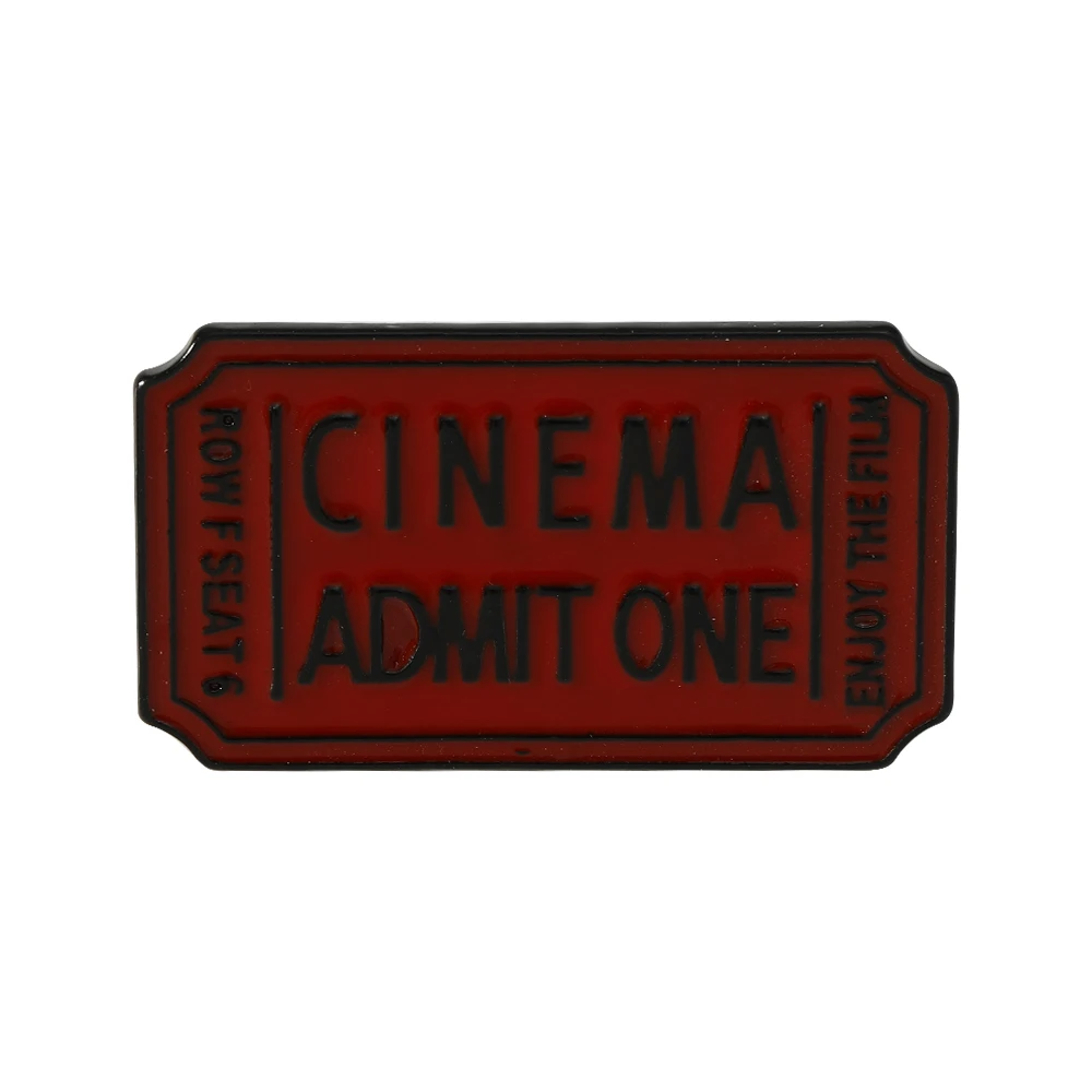 New Cinema Admit One Ticket Pin Red Color Enjoy The Film Enamel Brooches Freeshipping