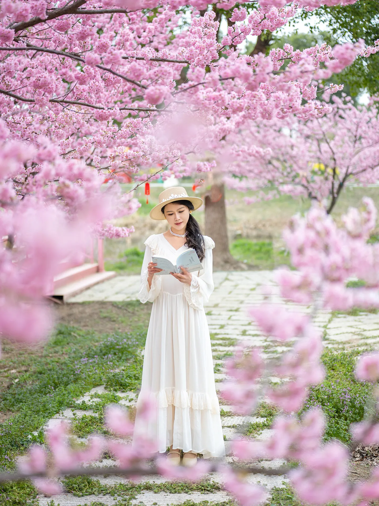 

TIYIHAILEY Womens Summer Spring Full Lantern Sleeve Beige Dresses High Waist S-XL Ruffles Chiffon 2026 New Fashion V-Neck Lace