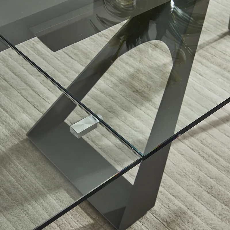 Koto modern Italian design dining room extending table tempered glass dining table metal steel base legs 6 8 10 12 seater