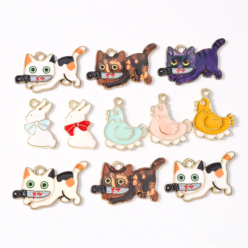 Duarte 20 Stück/Set Cartoon Emaille Tier Katze Hase Anhänger für Schmuckherstellung Ohrringe Halsketten DIY Bastelzubehör – Detail 1