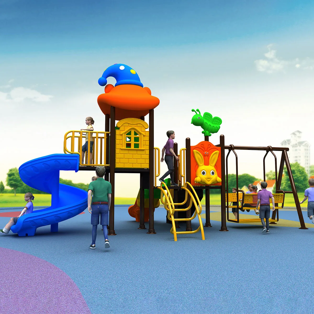 2026  Kindergarten Cheap Multifunctional Playground Equipment Kid Play Plastic Children's Slide and Swing Set for Outdoor