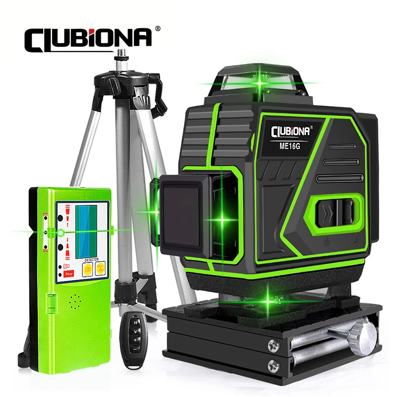 Clubiona 4D 16 Lines 1PC or 2PC Batteries Professional Green Laser Level with Remote Control and Pulse Mode