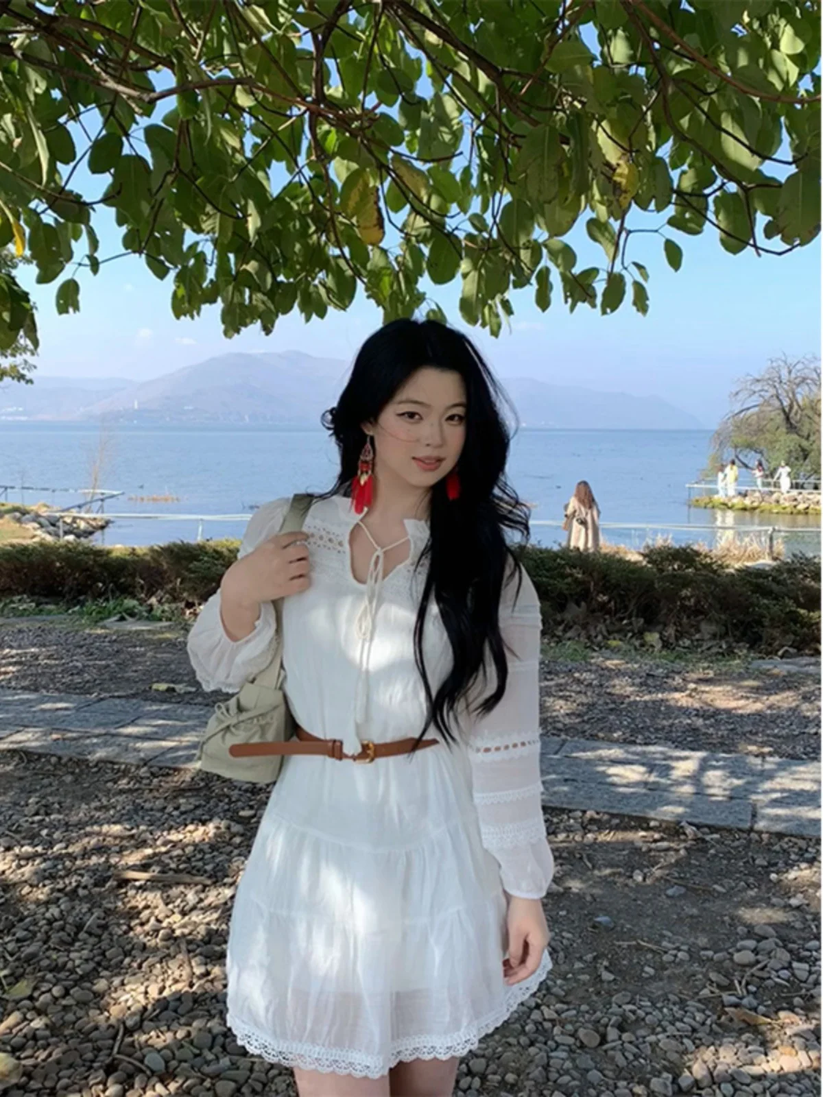 

Кружевная белая юбка в стиле ретро для перерыва на чай Dr, женская нежная юбка Vaion ort Miao, этническая юбка на весну и лето, повседневная свободная посадка Dr