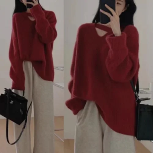 루즈핏 스웨터 루즈핏 중간 길이 긴 소매 여성용 루즈핏 중간 길이 긴 소매 여성용 스웨터 니트 스웨터 니트 스웨터 