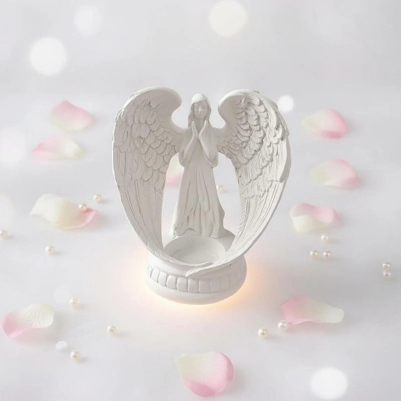 White Resin Angel Statue Nordic design Angel Wing Candle Holder Romantic Atmosphere Candlestick for Wedding, Living Room, Table - view 2