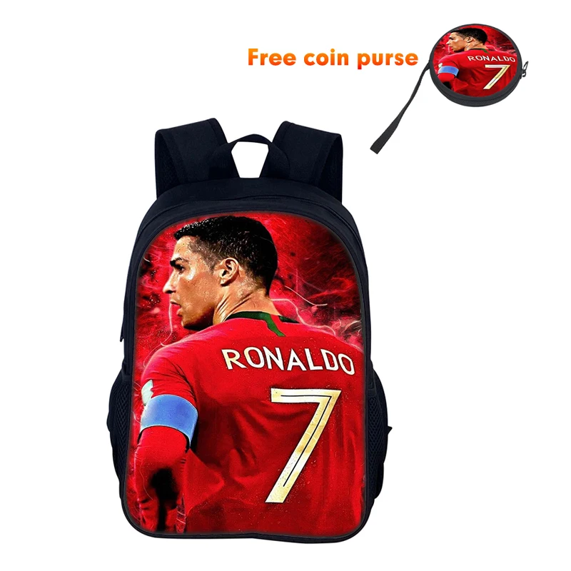 Tas Ransel Sekolah Ronaldo Tas Sekolah Olahraga Ransel CR Tas Punggung Siswa Bintang Sepak Bola Mochila untuk Hadiah Terbaik Anak Laki-laki Perempuan
