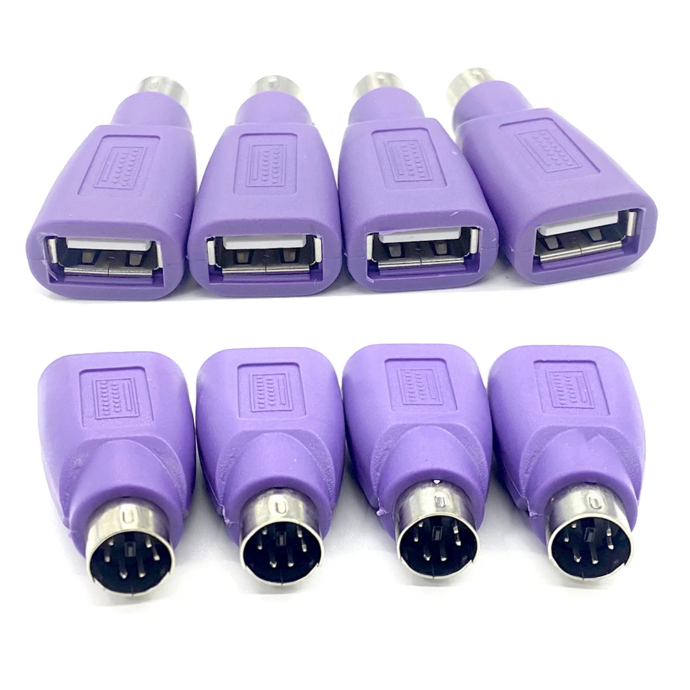 1Pcs Purple USB PS2 Mini DIN 6Pin Connector USB Female JACK to PS2 Mouse Keyboard Male Plug Converter Computer PC USB Adapter