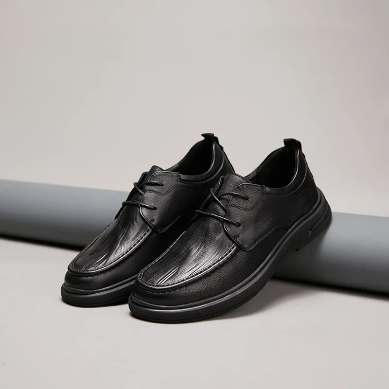 Retro-Herrenschuhe aus echtem Leder, lässige Rindslederschuhe, schwarze Slipper, braun