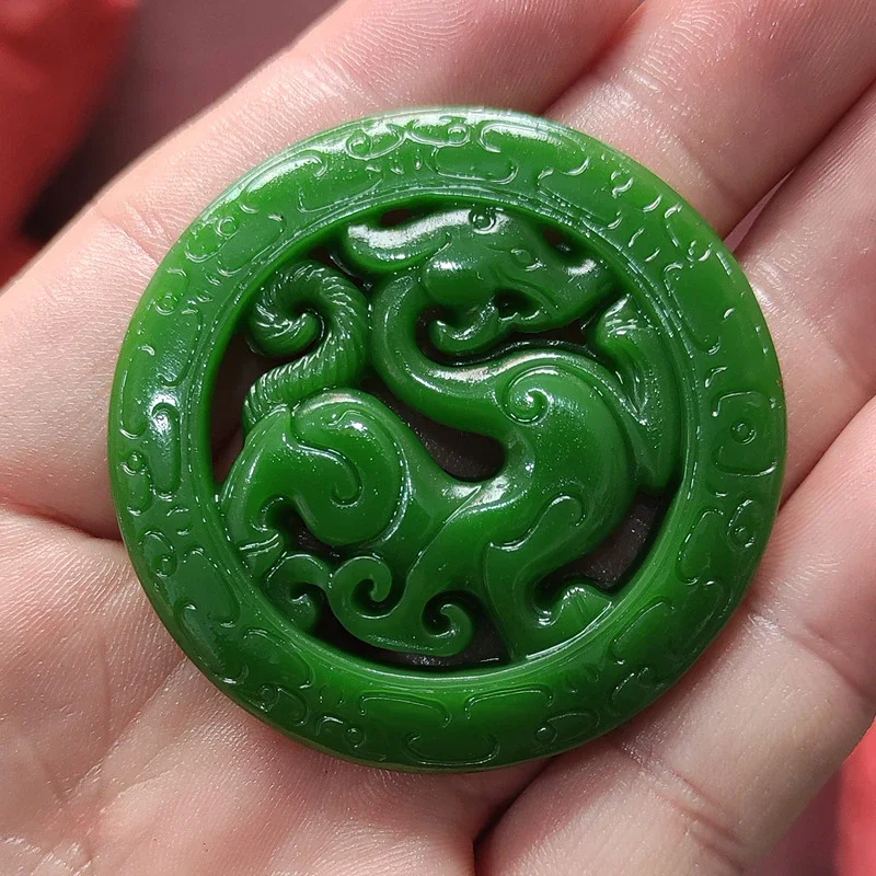 الطبيعية الصينية الأخضر اليشم الجوف قلادة على شكل تنين Ruyi السلام قفل الرجال والنساء اليشم قلادة مجوهرات الأزياء تميمة محظوظ #5