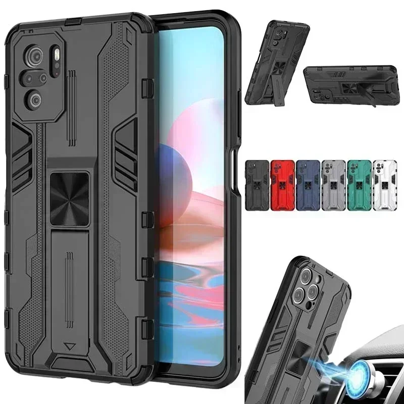 For Xiaomi Redmi Note 10 10S Case Armor Magnetic Car Holder Kickstand Phone Case For Redmi Note 10 Pro Max Note10 S Back Cover