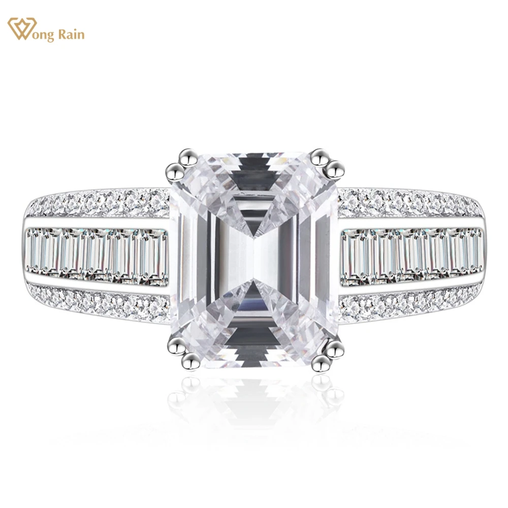 

Wong Rain Classic 100% 925 Sterling Silver 7*9 MM Emerald Cut Lab Sapphire High Carbon Diamond Gemstone Engagement Ring Jewelry