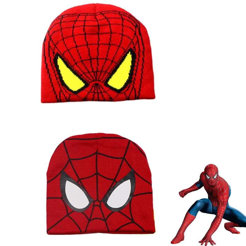 Spiderman Superhero Knitted Beanie Gloves Set Christmas Warm Cap Cosplay Props Winter Accessory for Boys Girls Halloween Gifts