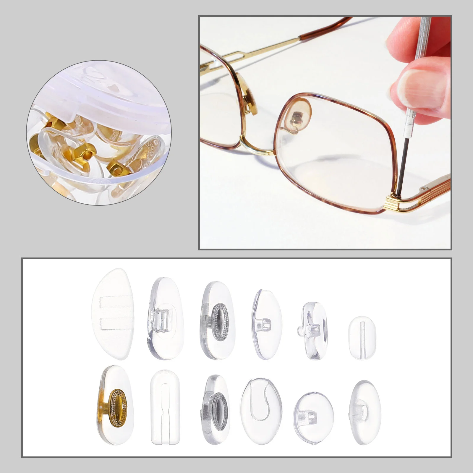 Almohadillas transparentes para gafas, accesorios de tornillo para gafas, reemplazos sin marco, fácil instalación, cojín de Gel de sílice