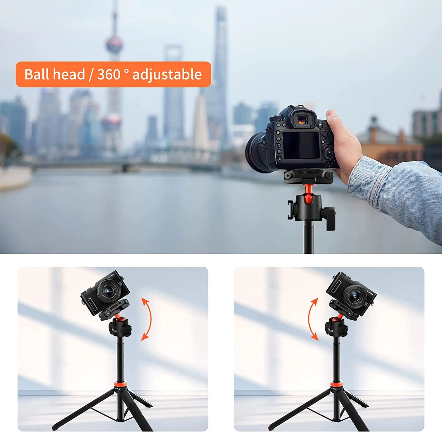 UURIG Extendable Tripod Selfie Stick Phone Vlog Tripod Stand for iPhone Samsung HUAWEI Sony Canon Nikon GoPro Action Cameras