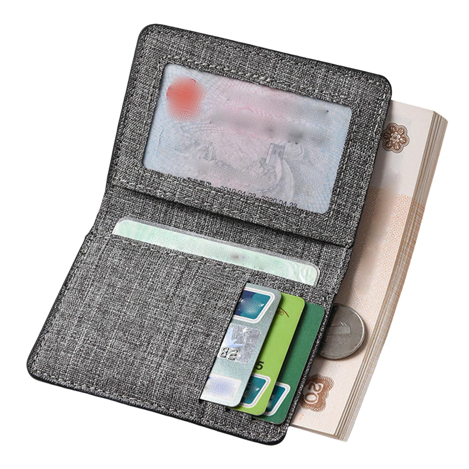 Men's Short Vertical Canvas Wallet Compact Wallet Driving License Storage Bag for Outdoor Traveling Shopping