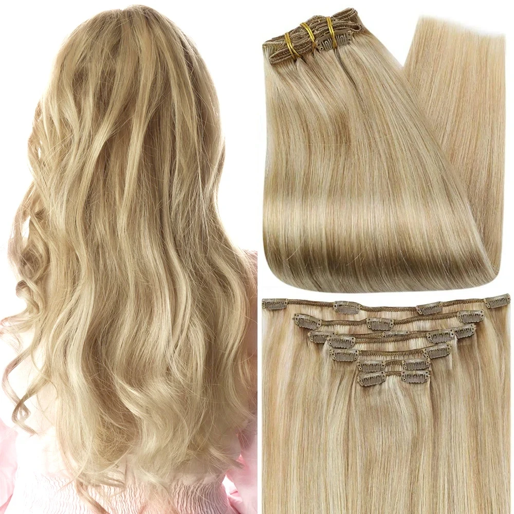 

Full Shine 7 Pcs 20-24 Inches Clip in Hair Extensions Human Hair Ombre Balayage Color Clip Ins Real Hair for Wedding