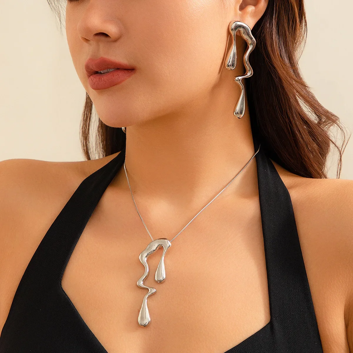 Liquid Design Women's Stainless Steel Necklace for Girls Irregular Official-website Metal Sweet and Cool Jewelry Sets Cute Chain