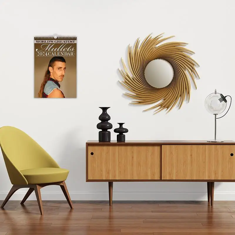 Calendario de pared mensual, Mullets divertidos, estilo de pelo fresco, regalos de Año Nuevo, medias embutidoras, recuerdos de fiesta, 2024