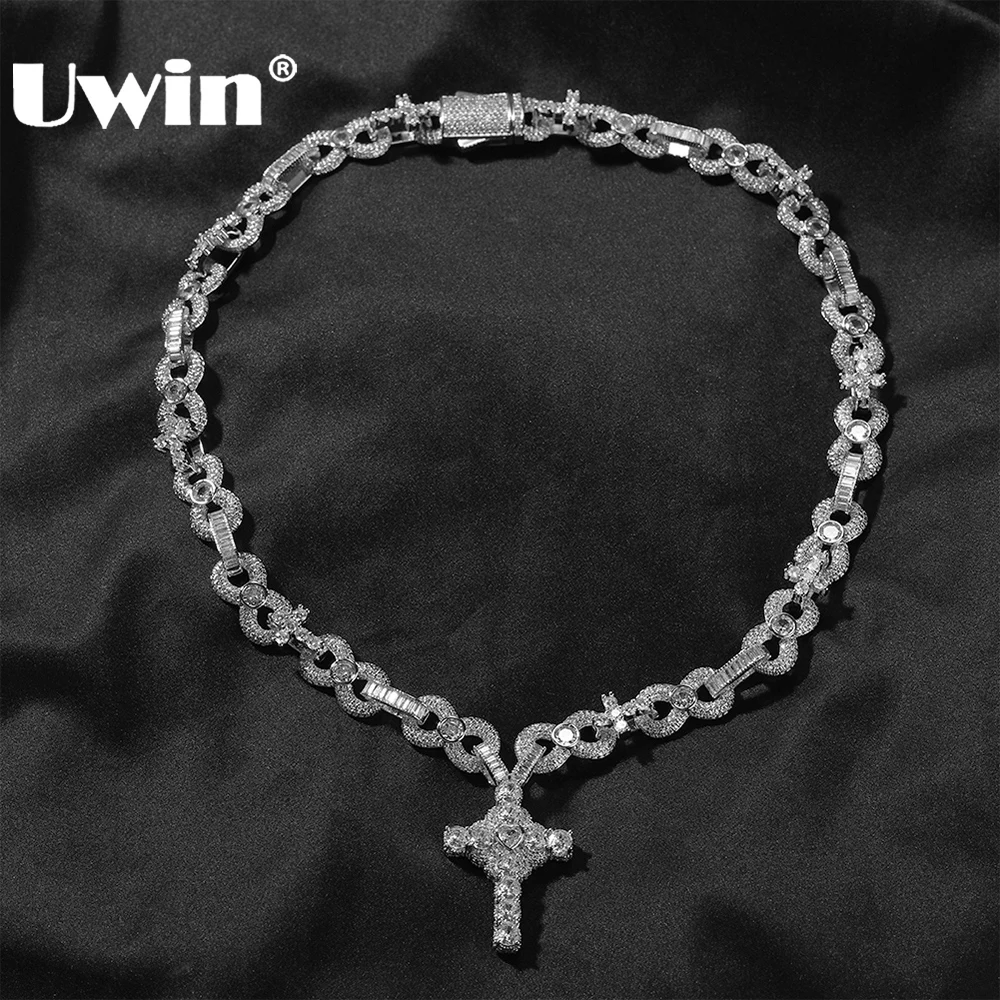 

UWIN Iced 8 Shape Link Chain Cross Pendant Necklaces for Women Cubic Zircon Charms for Rappers Fashion Jewelry