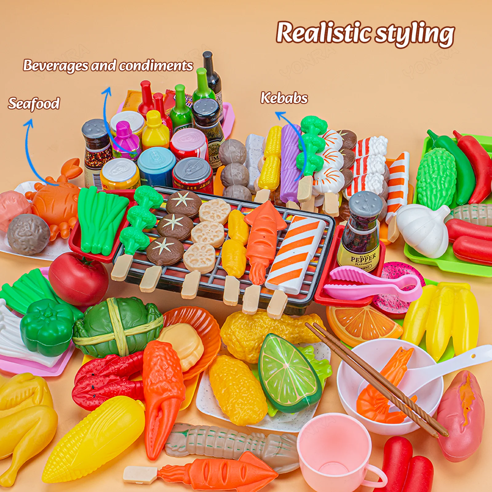 Kitchen Pretend Play Toys Barbecue Set Children's Cooking Toys Simulation Food Multi-set Gift for Kids Girls Boys Toddlers