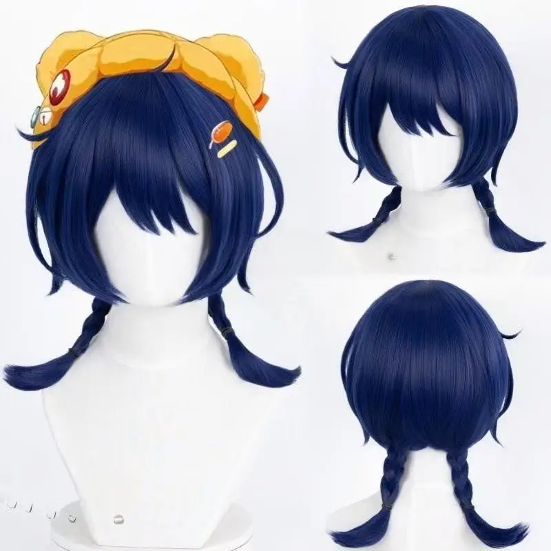 

1 piece of dark blue hair wig with small braids on both sides and Genshin Impact Xiangling game character