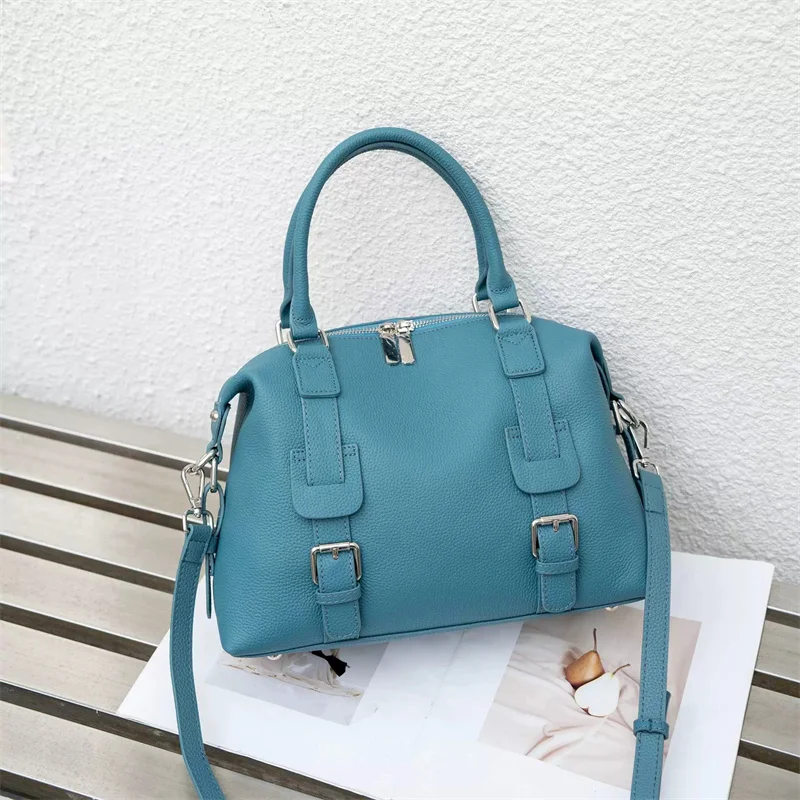 2026 New Cow Leather Tote Bag Belt Decorated Women Genuine Leather Handbag Fashion Ladies Shoulder or Crossbody Bags