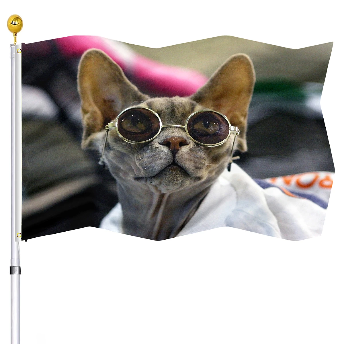 Cat Wearing Sunglasses Flag Funny Sphynx Cats Double Stitched Flags Banners with Brass Grommets House Indoor Porch Outdoor Decor