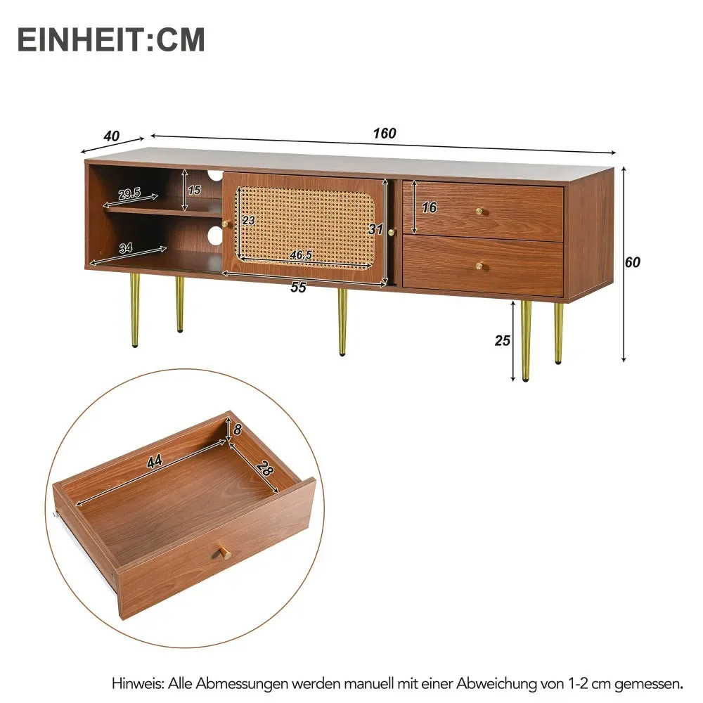 Moderner TV-Ständer mit Rattan-Schiebetüren, praktischer Stauraum, dunkles Rattan-Design aus Walnussholz – Detail 9