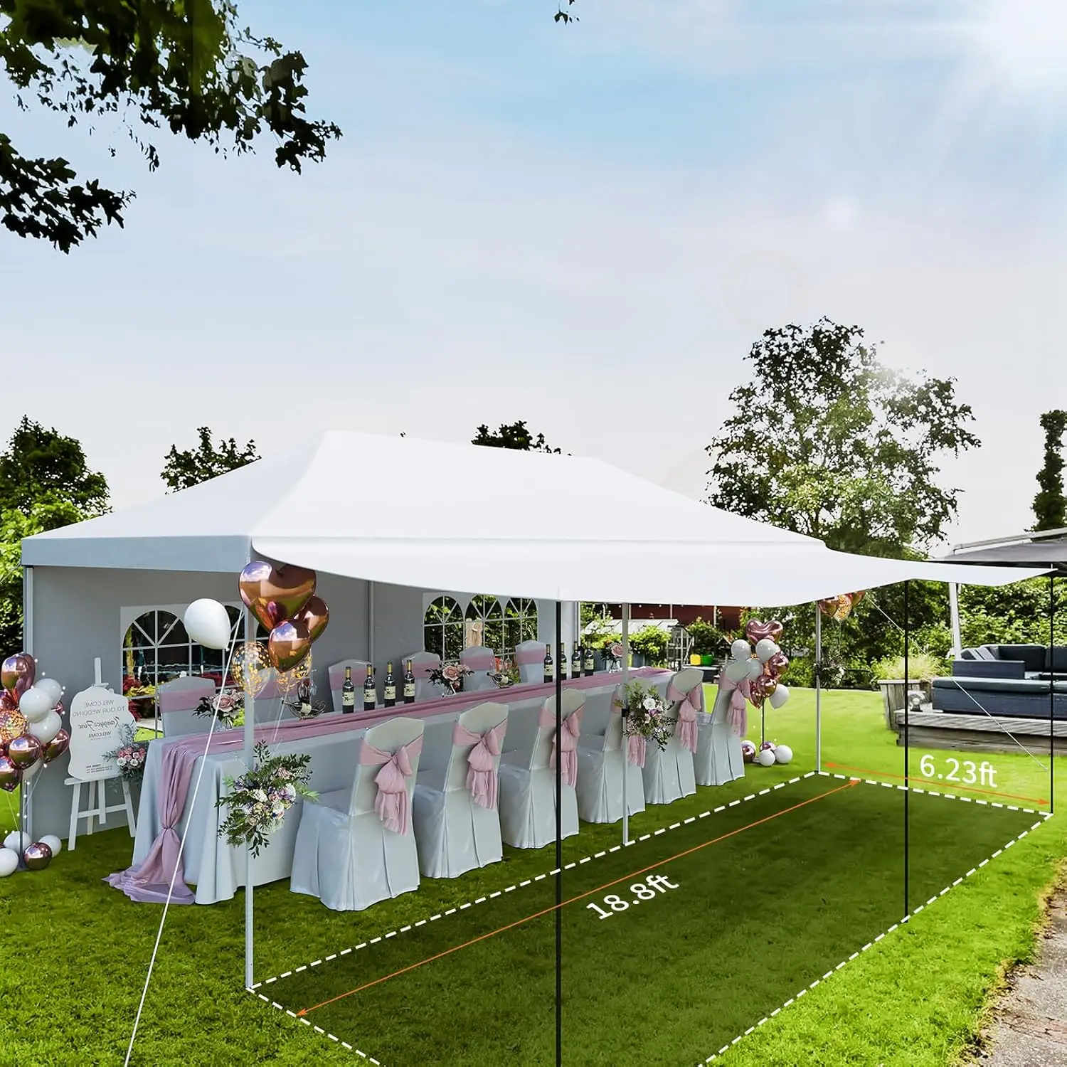 Tente à baldaquin pop-up 10x20, tentes à baldaquin commerciales robustes pour fêtes avec sac roulant, tentes 10x20 avec 6 parois latérales amovibles