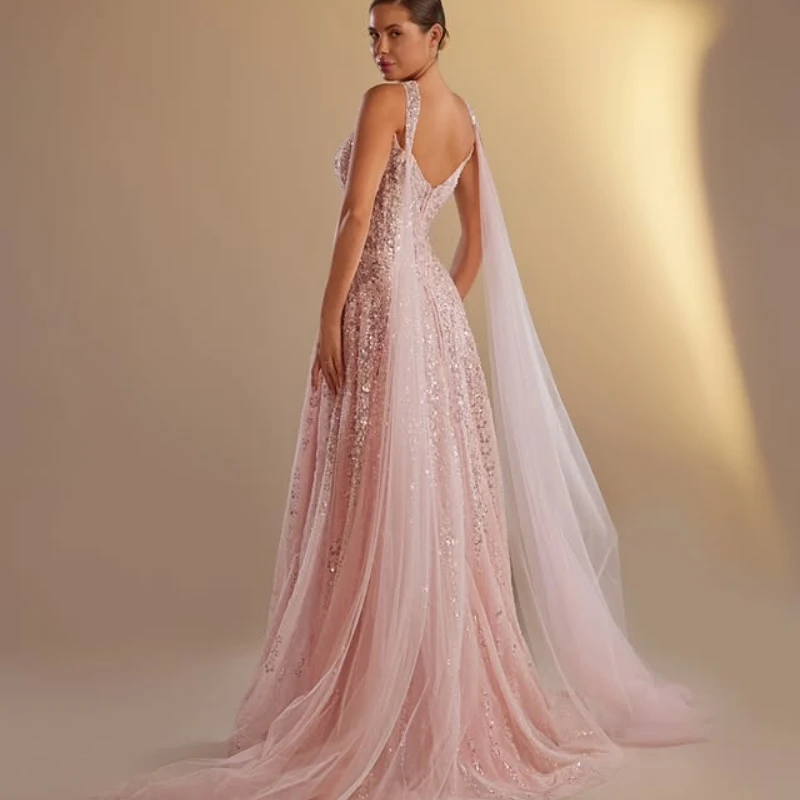 customized Shiny Pink Dresses High Low Cheap Dress Formal Party Prom crystal Tull Gowns Wear Gown