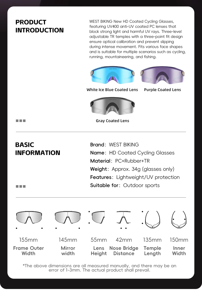 WEST BIKING Aero Beak Fahrradbrille HD-Beschichtung TR90-Rahmen Winddichte Fahrradsonnenbrille UV400-Schutz für Rennrad MTB Laufen – Detail 2