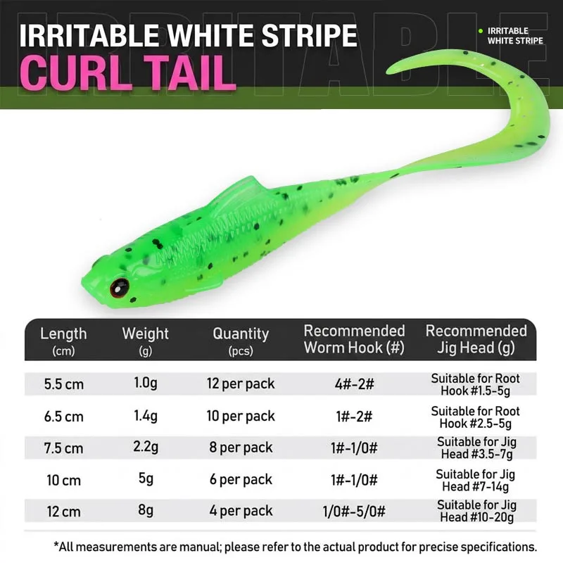 Curly Tail Grub Weichplastikköder für Barsch, Forelle & Panfish, Finesse Ribbon Tail Swimbait für Süßwasser-Angeln